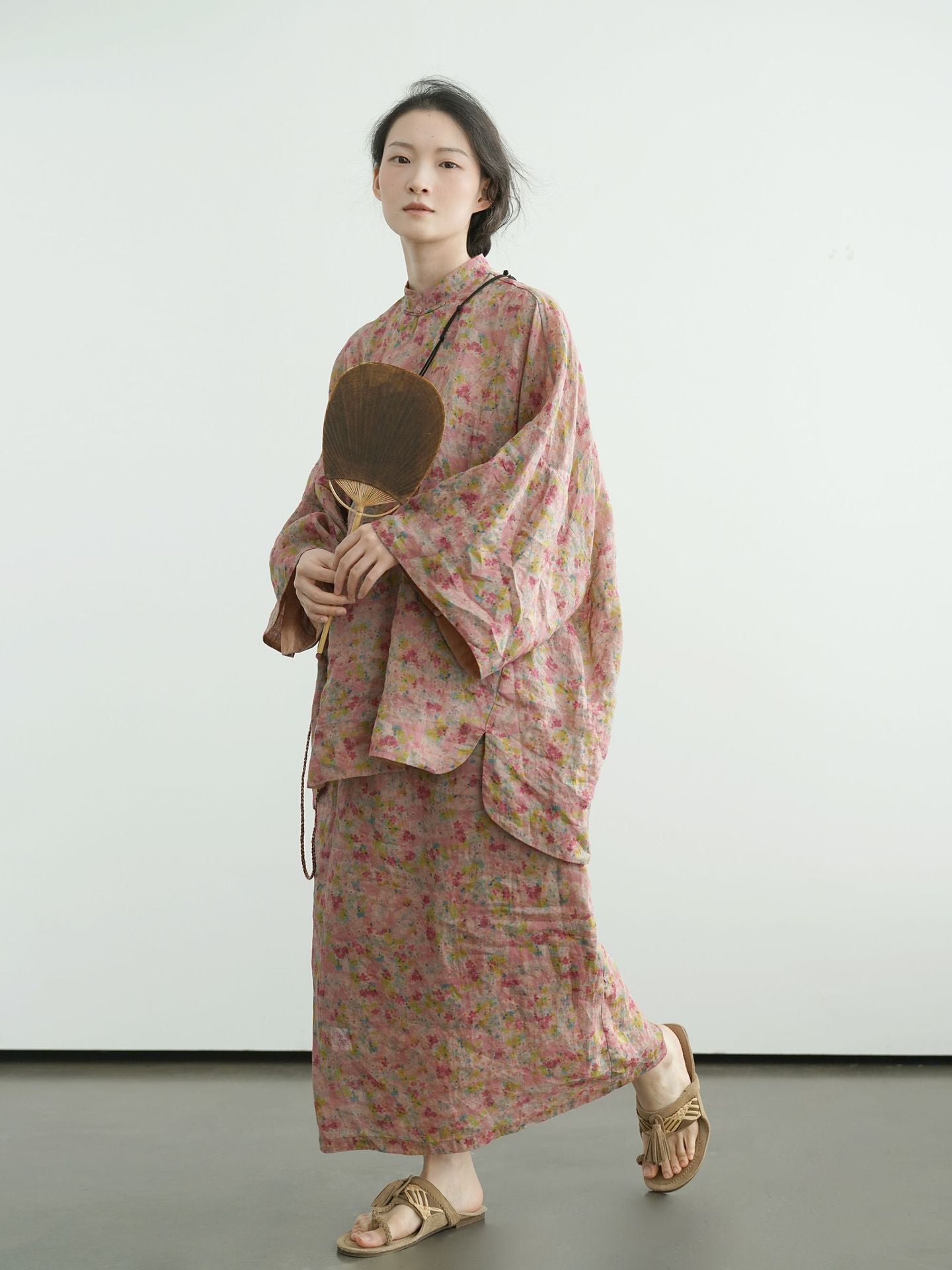 3色展開◇ボタニック&幾何学柄プリント ラミーイージースカート◇インナー付き