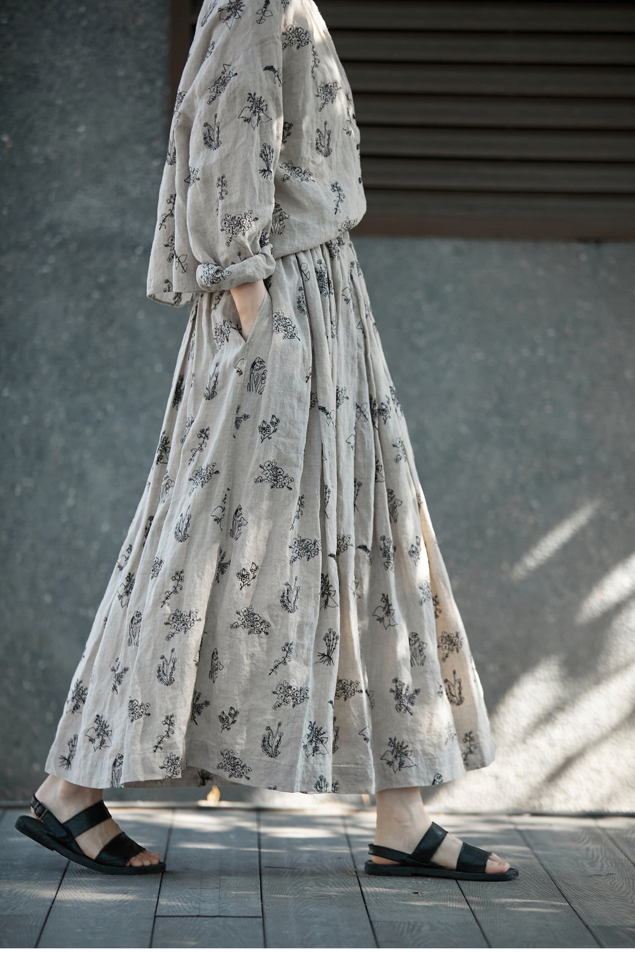 ◇リネン刺繍ギャザーイージースカート◇