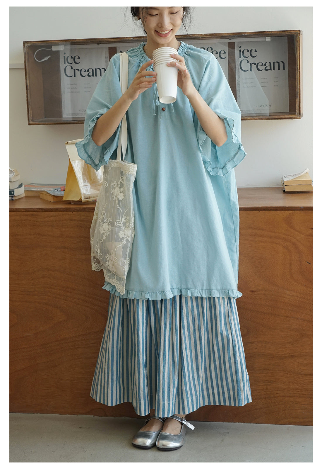 2色展開◇コットン ストライプ イージーロングスカート◇