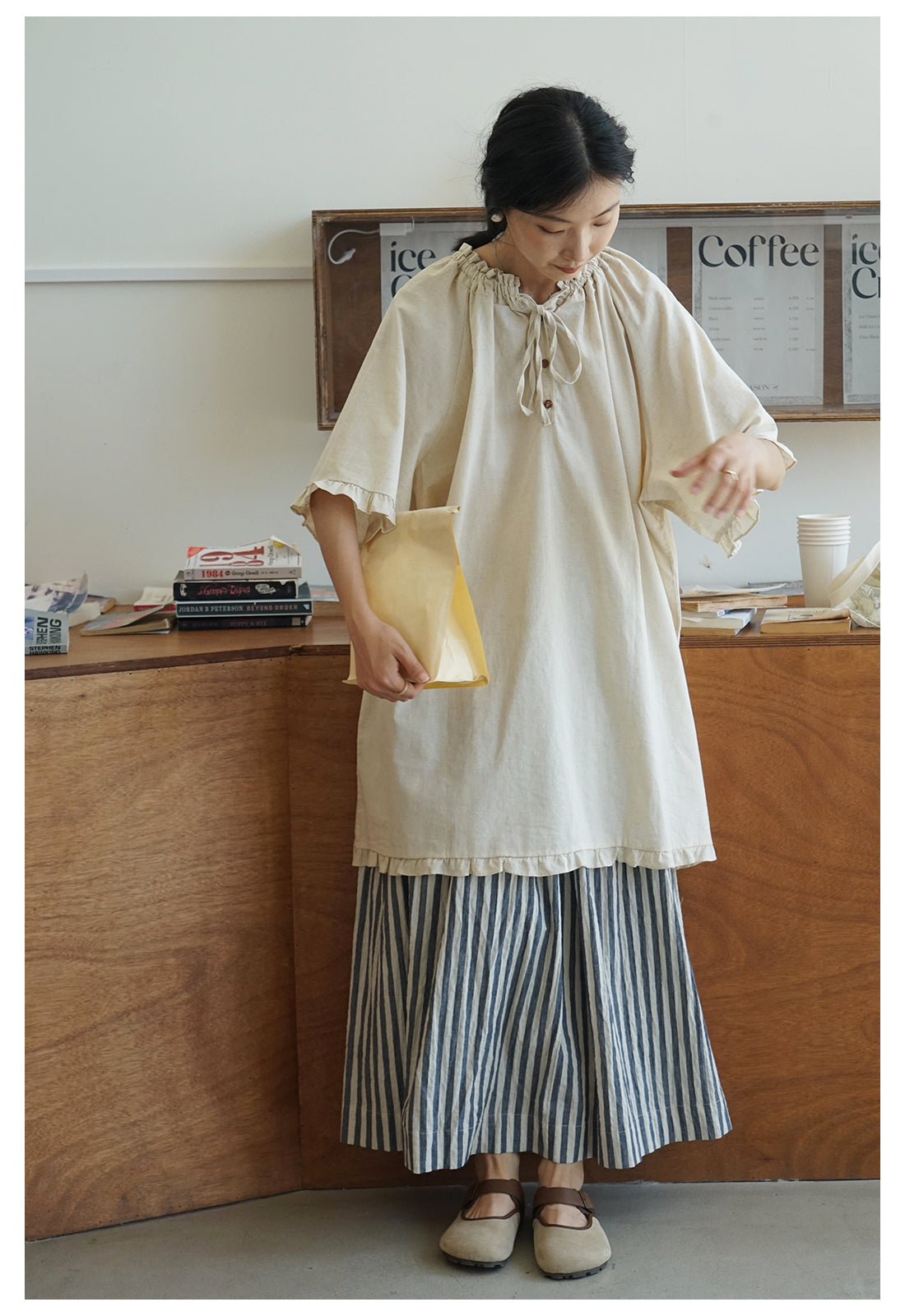 2色展開◇コットン ストライプ イージーロングスカート◇