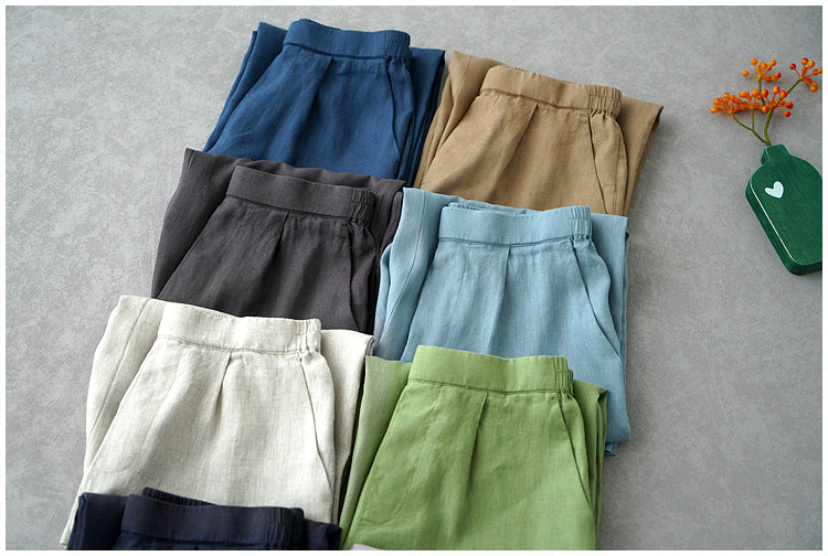 ◇8色展開◇豊富なサイズ展開◇品のあるリネン 8部丈 ワイド ワンタック イージーパンツ◇S~XL