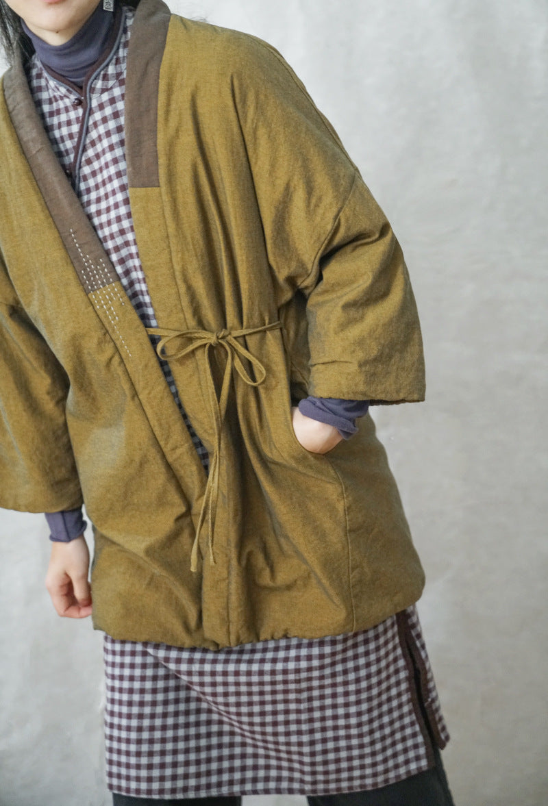 2色展開◇ハンドステッチと切り替えデザインがポイントに◇コットン中綿羽織り◇