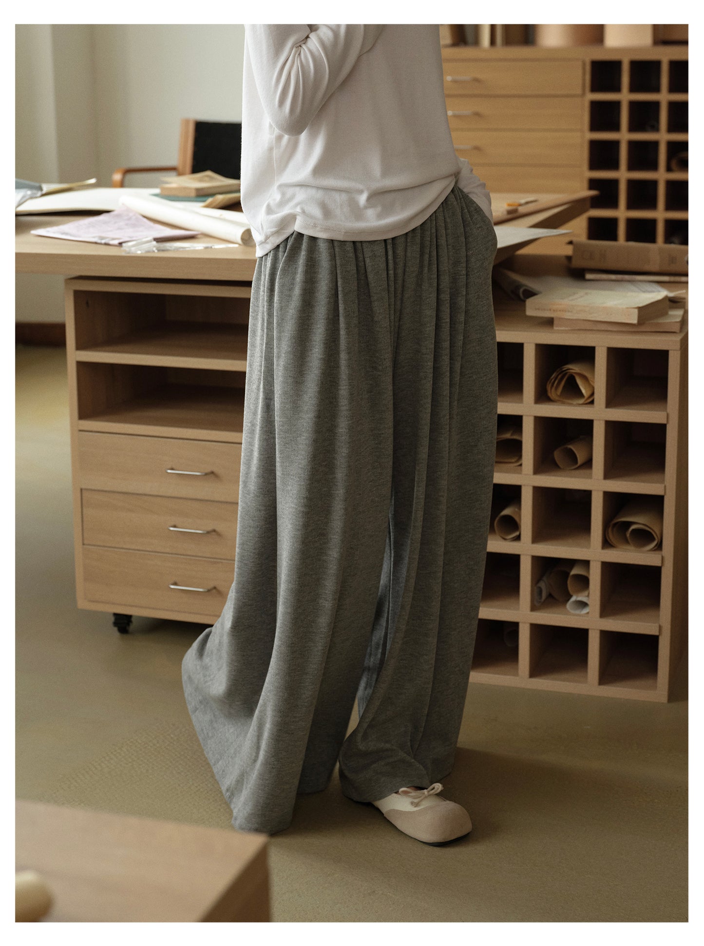 ◇ドレープが美しい イージースウェットワイドパンツ◇