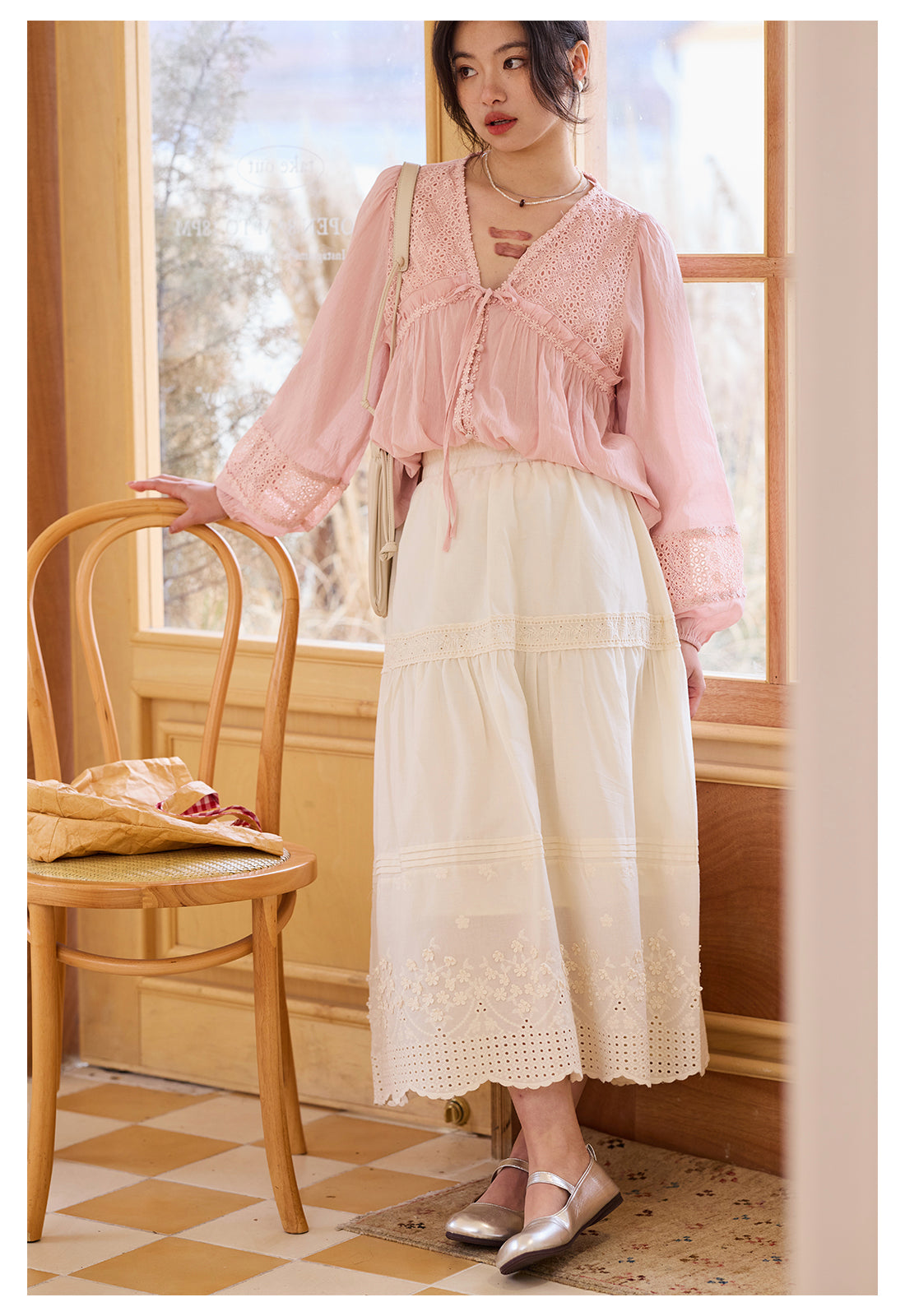 ◇レースギャザーイージースカート◇裏地付き