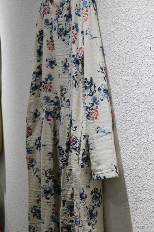 4色展開◇コットン×ラミー花柄ロングワンピースドレス◇