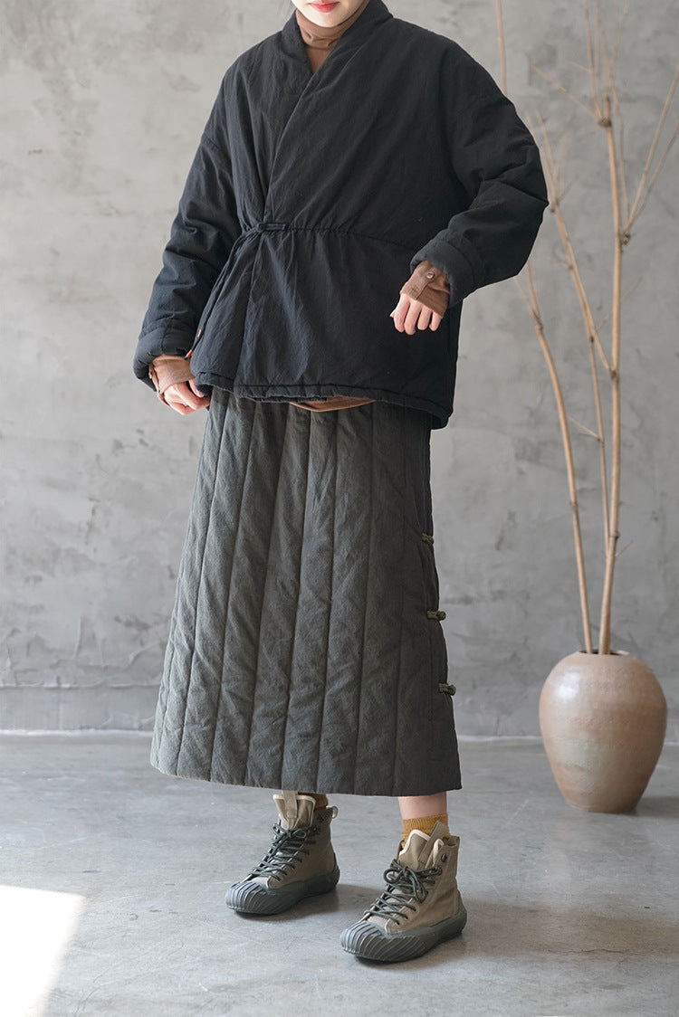 2色展開◇ボタン装飾がポイントに◇秋冬用 中綿入り スカート◇