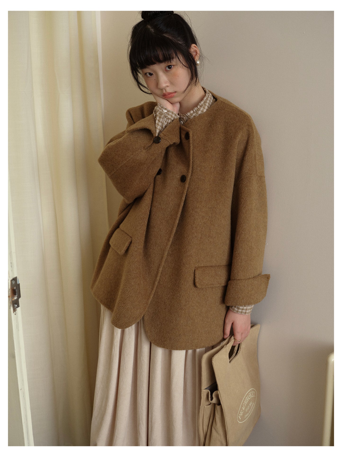 △ダブルフェイスメリノウールドロップショルダーゆったり ダブルブレスト ジャケット△