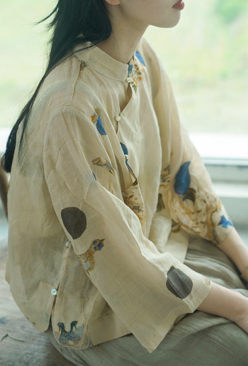 1点のみスペシャルSALE✩◇水彩プリントが美しい ラミーブラウス ◇