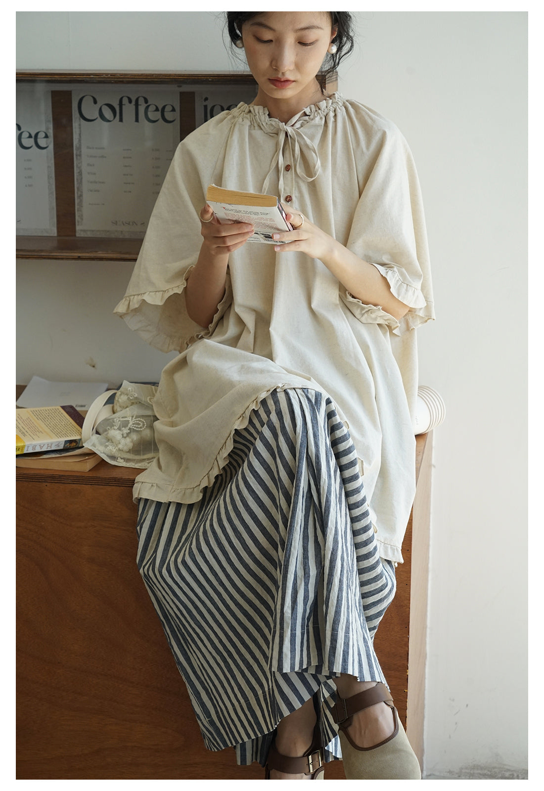 2色展開◇コットン ストライプ イージーロングスカート◇