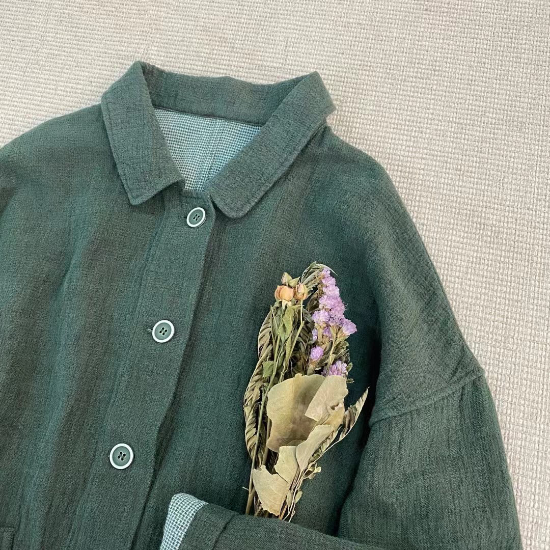 2色展開◇ドロップショルダー リネン ショートジャケット◇ 裏地付き