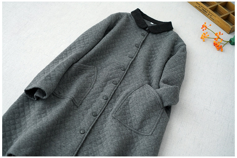 3色展開◇秋冬に大活躍◇レースカラー ドロップショルダー キルティングコットン中綿 ロングコート◇