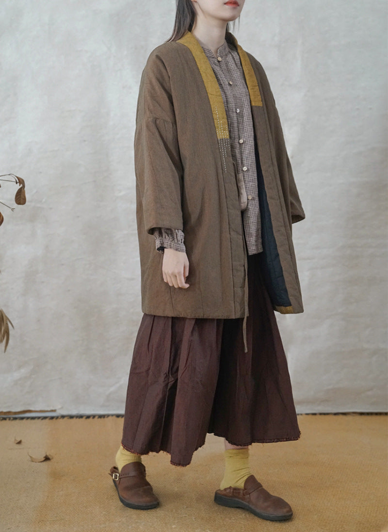 2色展開◇ハンドステッチと切り替えデザインがポイントに◇コットン中綿羽織り◇