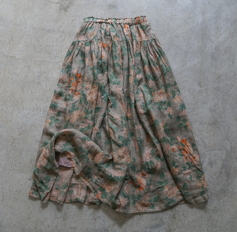 2色展開◇鮮やかなフラワープリントが美しい◇風通し良く夏にピッタリ◇ラミーAラインスカート◇