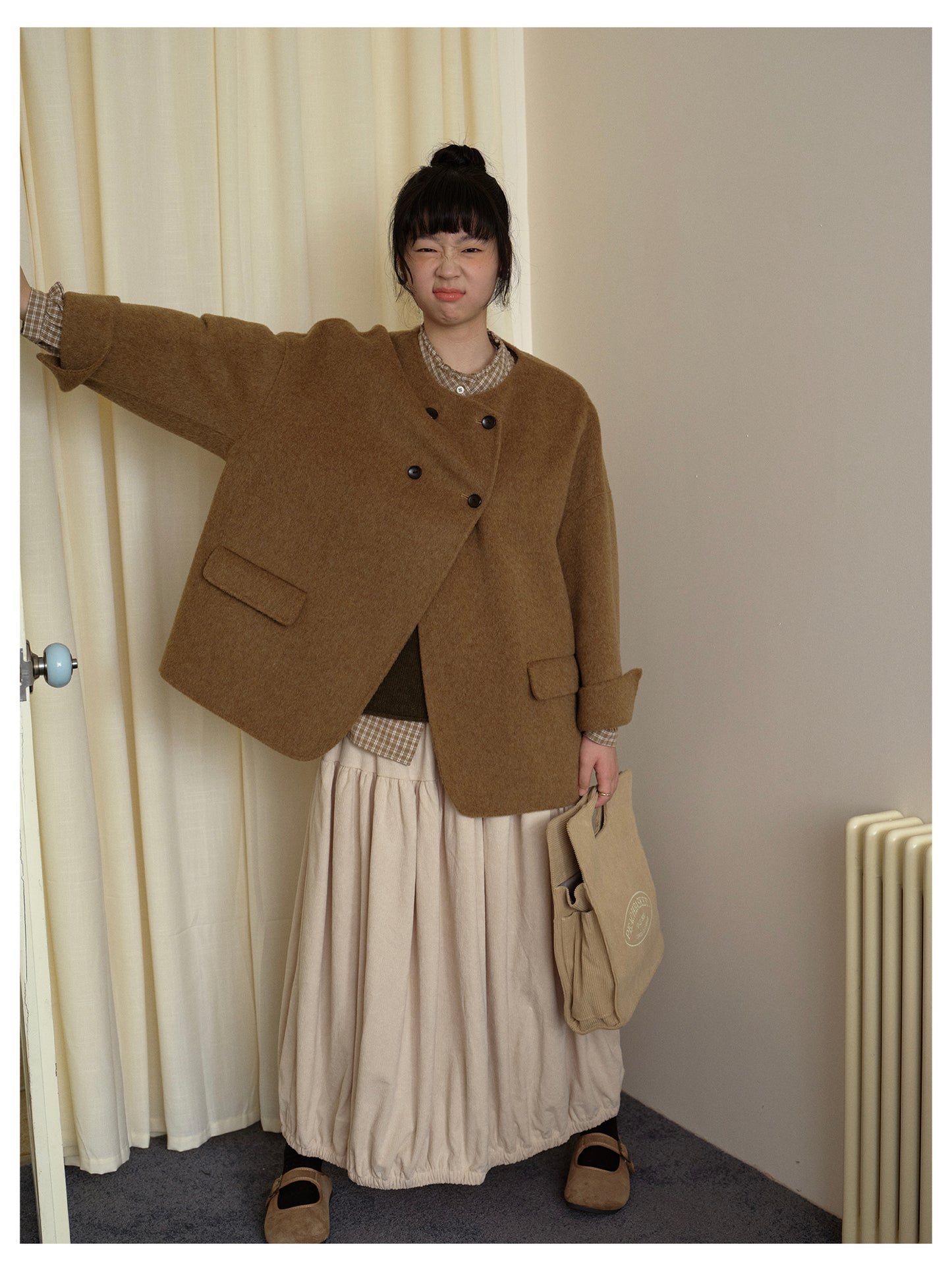 △ダブルフェイスメリノウールドロップショルダーゆったり ダブルブレスト ジャケット△