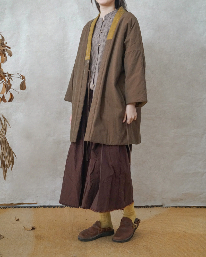 2色展開◇ハンドステッチと切り替えデザインがポイントに◇コットン中綿羽織り◇