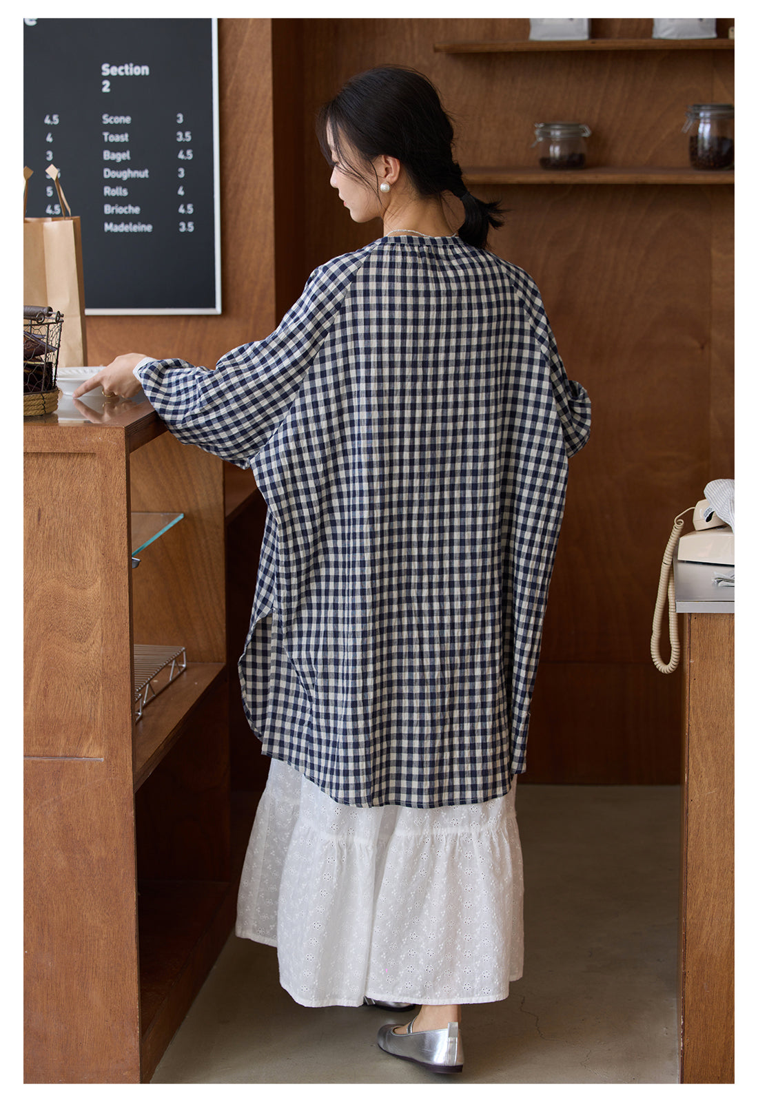 △袖口レースがアクセント▽ギンガムチェックゆったりシルエット ワンピース△