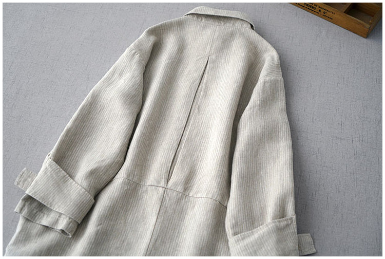 ◇リネンうっすらストライプ ゆったりドロップショルダー ワークコート◇