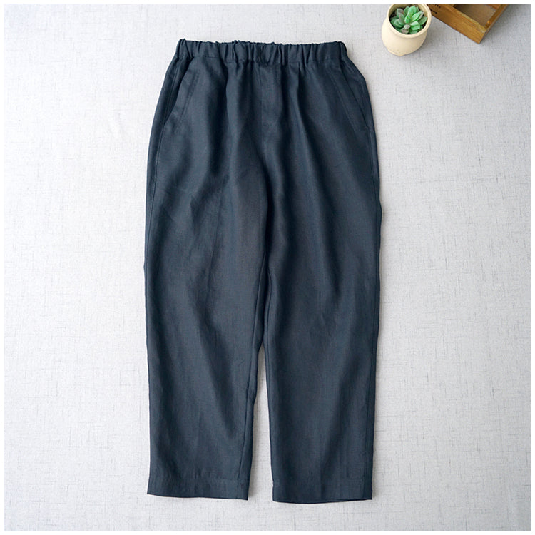 ◇6色展開◇裾ボタンで絞り可能◇100%リネン 8部丈 ワンタック イージーテーパードパンツ◇M~XL