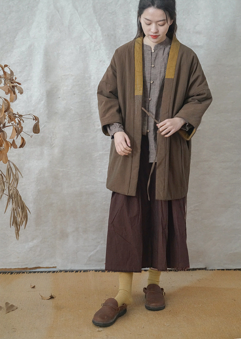 2色展開◇ハンドステッチと切り替えデザインがポイントに◇コットン中綿羽織り◇