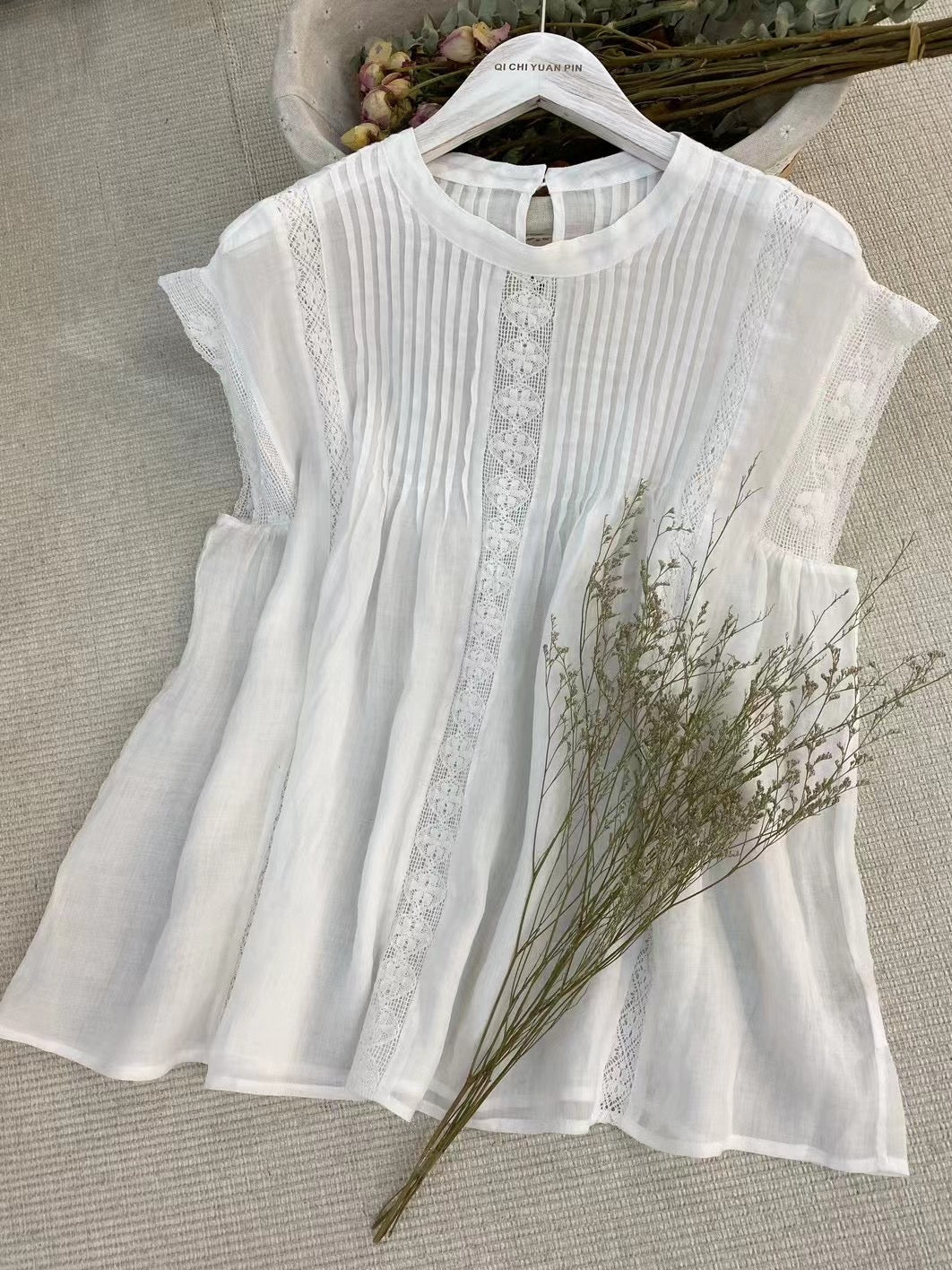 ◇ピンタック レース フレンチスリーブ ブラウス◇