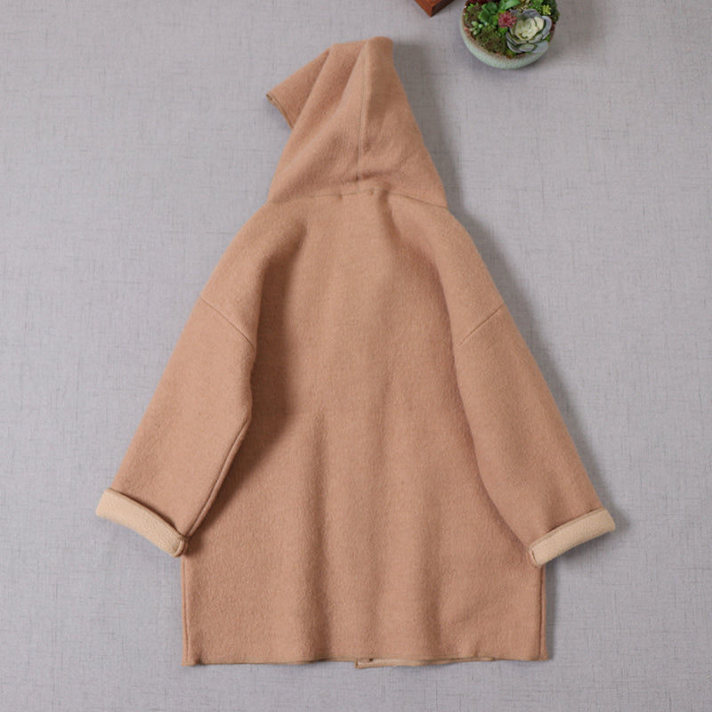 4色展開△ダブルフェイスウール ゆったりドロップショルダー フーディー コート△