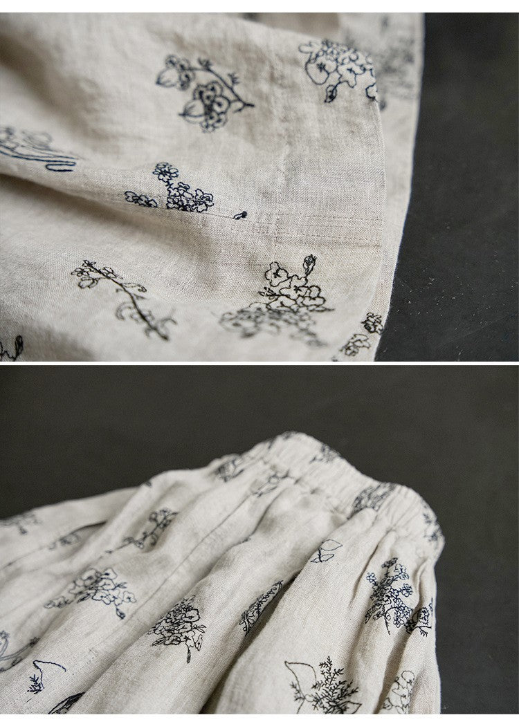 ◇リネン刺繍ギャザーイージースカート◇