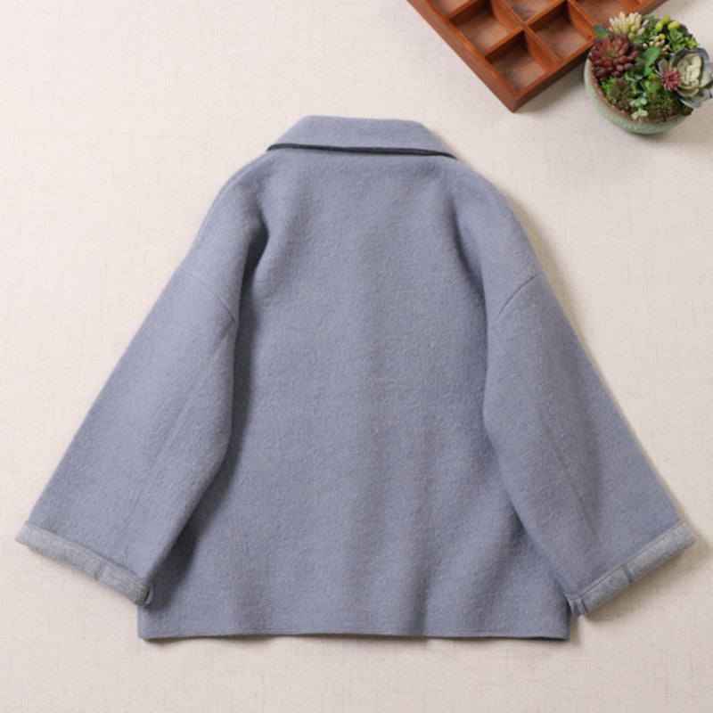 2色展開△ダブルフェイスウール ゆったりドロップショルダー ショートコート△