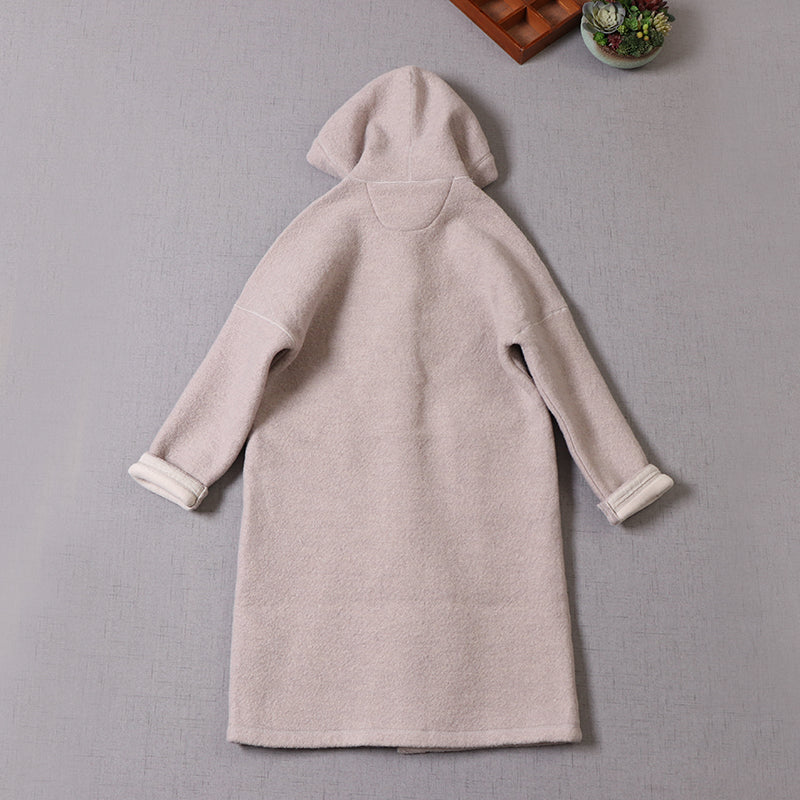 4色展開△ダブルフェイスウール ゆったりドロップショルダー フーディー ロングコート△