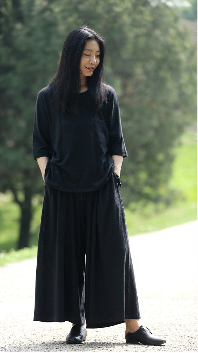 3色展開◇旅先に持っていきたい◇ヘンプコットン7部丈Tシャツ▽