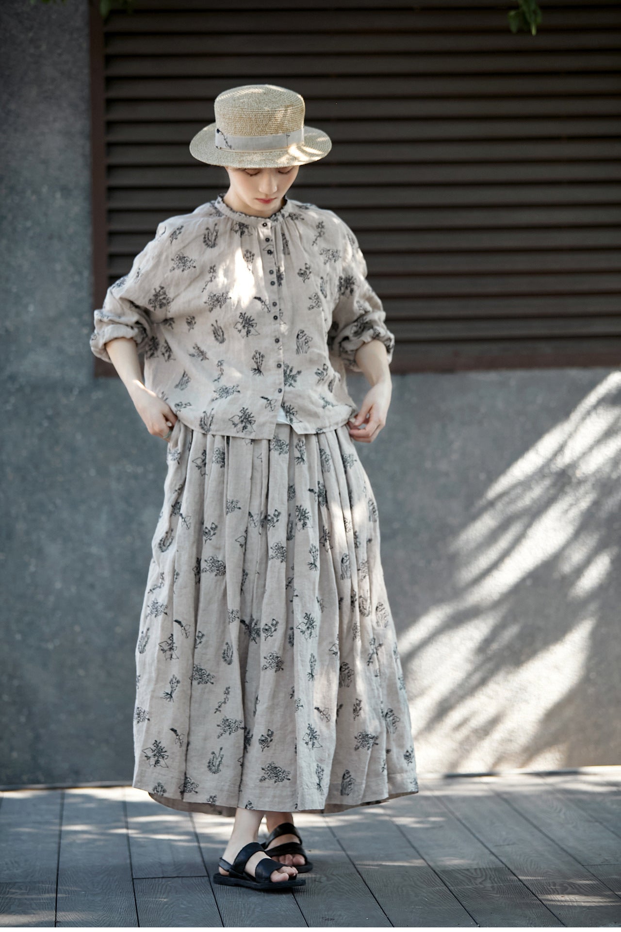 ◇リネン刺繍ギャザーイージースカート◇