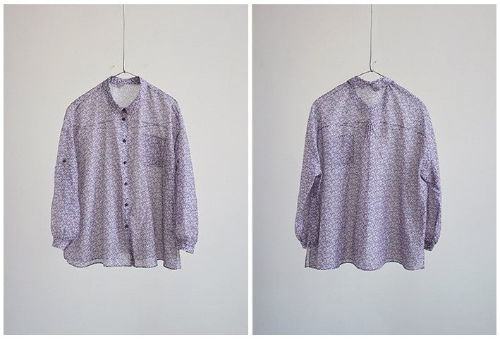◇小花柄で品のあるゆったりシルエット ドロップショルダーコットンシルクシャツ◇M/Lサイズ