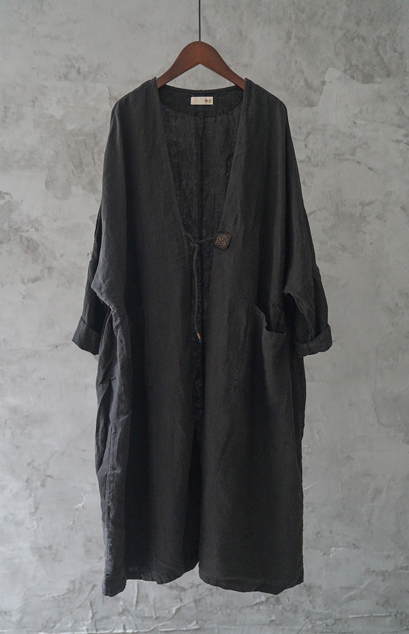 2色展開◇ハンドステッチが可愛い◇ドロップショルダー リネンゆったり羽織コート◇