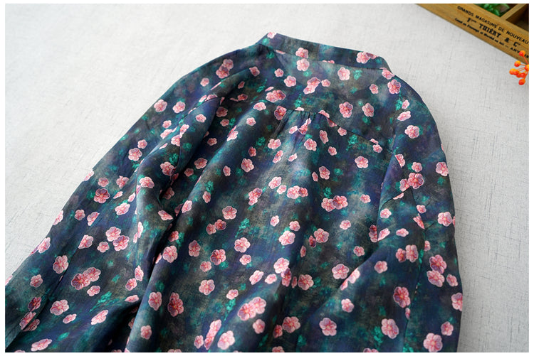 3色展開◇控えめな小花柄で品のあるデザイン◇ラミーシャツ◇
