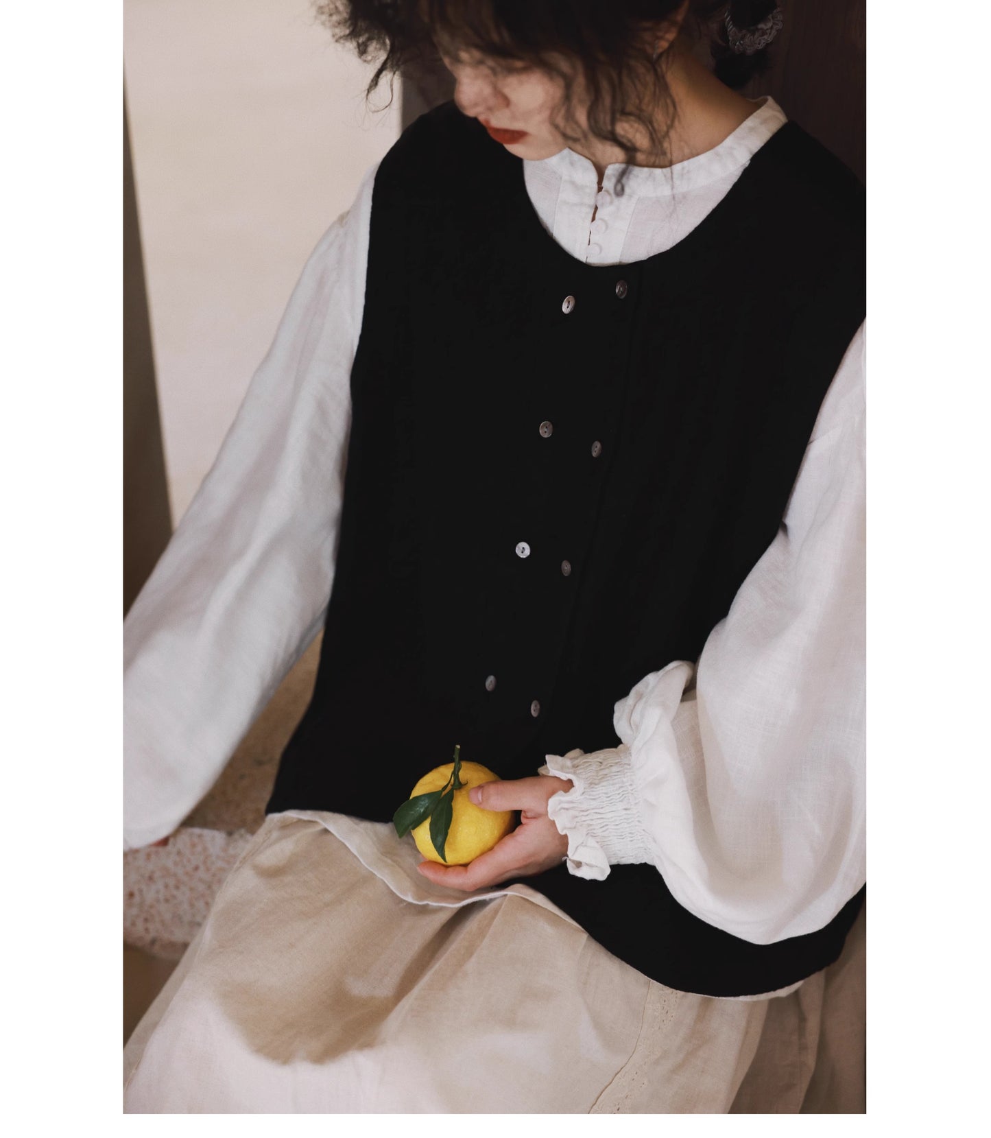 2色展開☆ダブルブレスト コットンリネンベスト☆