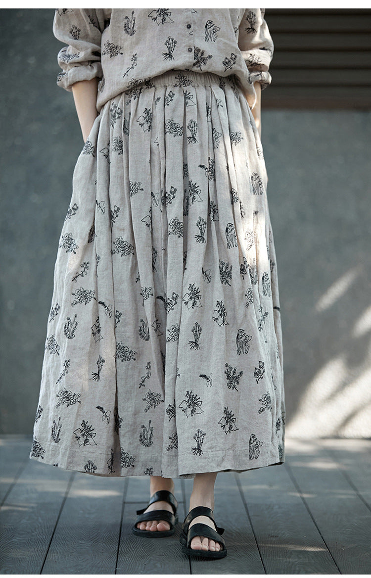 ◇リネン刺繍ギャザーイージースカート◇