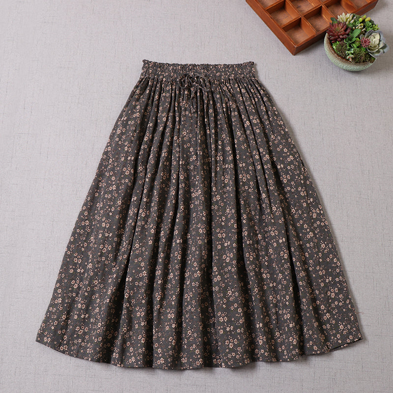 3色展開☆小花柄たっぷりギャザー ロングスカート☆