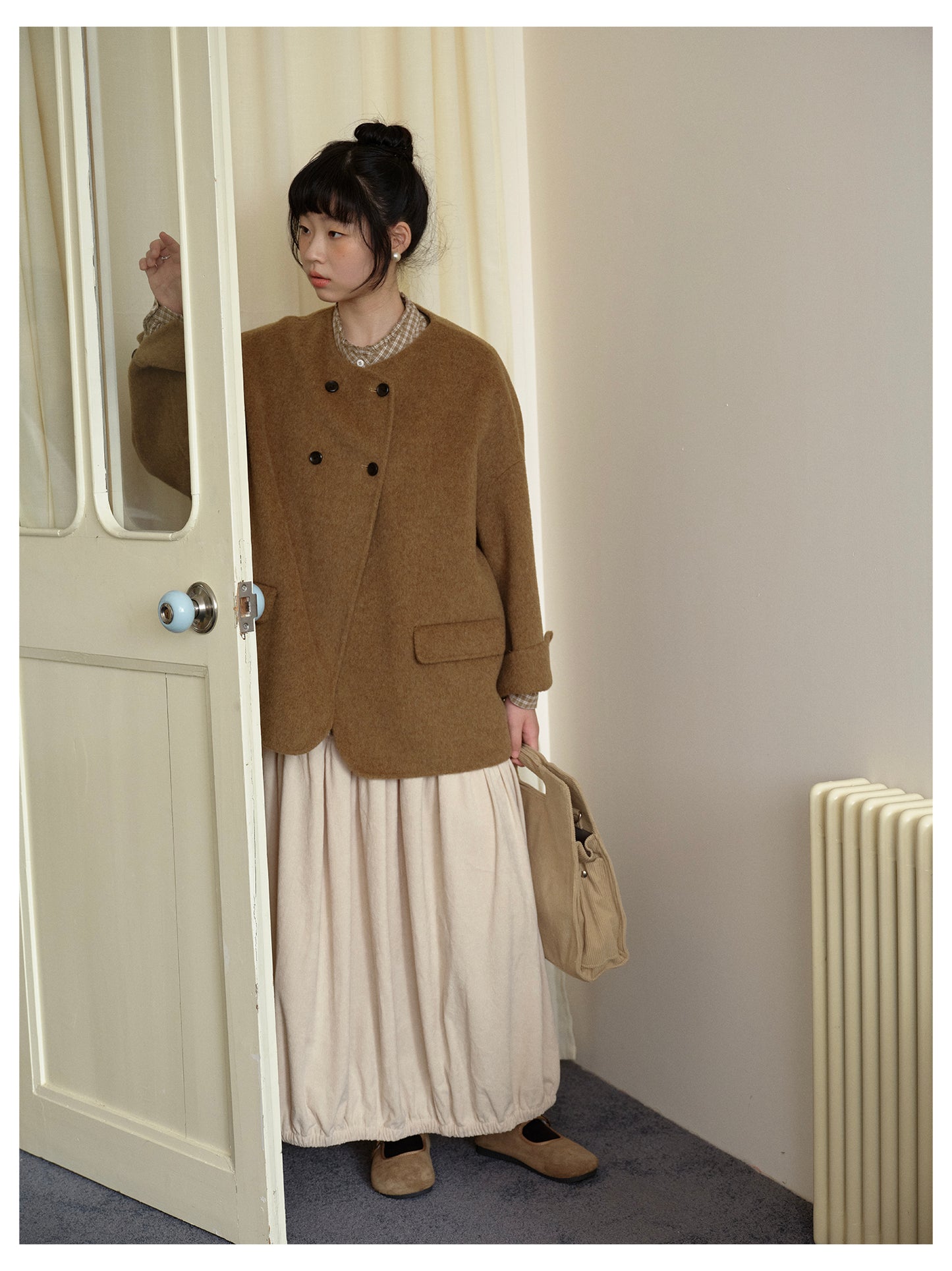 △ダブルフェイスメリノウールドロップショルダーゆったり ダブルブレスト ジャケット△