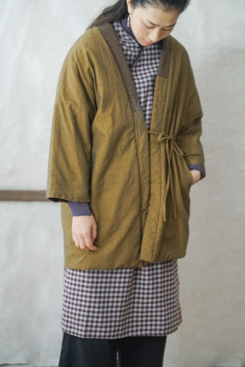 2色展開◇ハンドステッチと切り替えデザインがポイントに◇コットン中綿羽織り◇