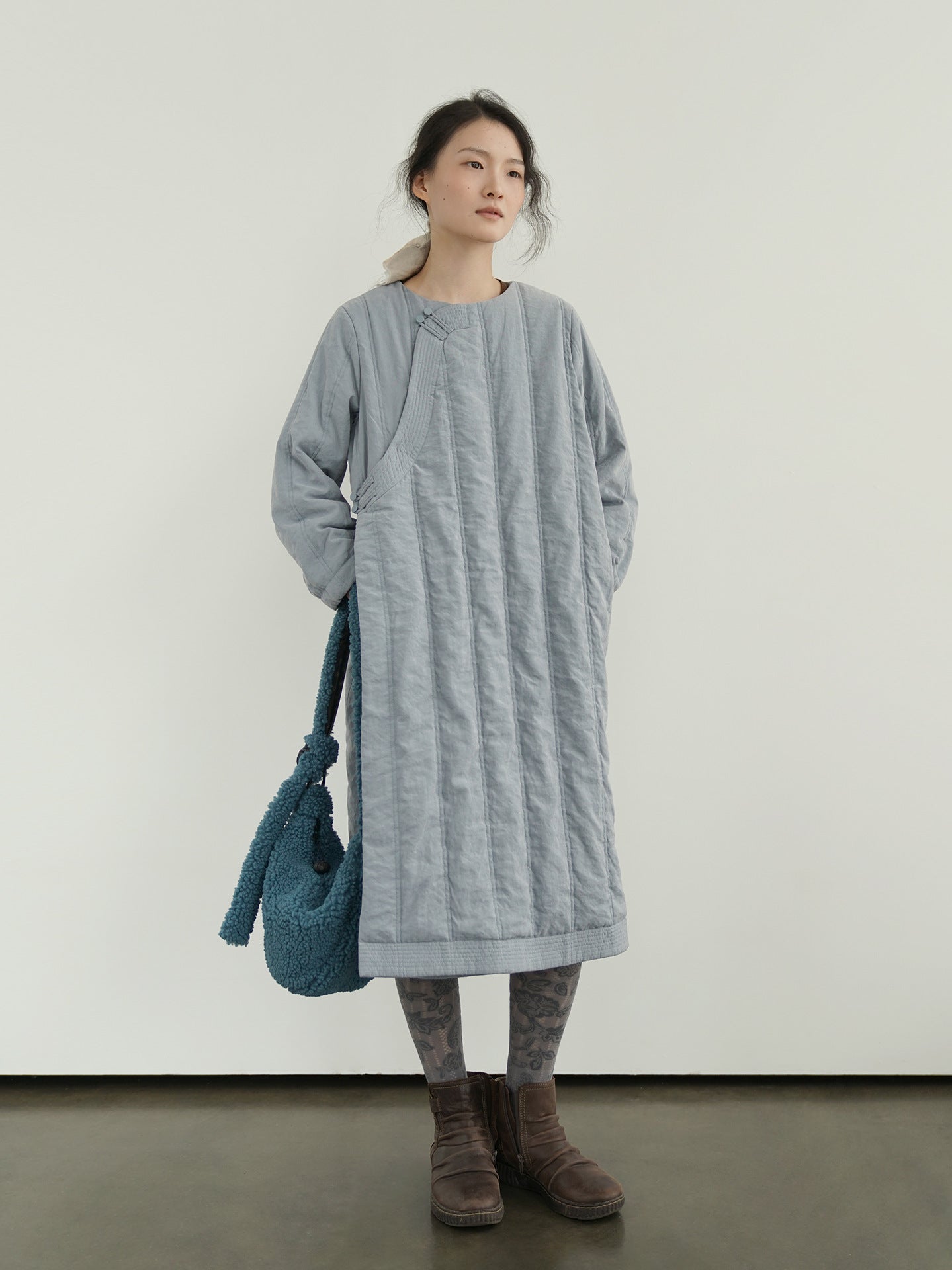 3色展開◇うっすら中綿生地で暖かオリエンタルワンピースドレス◇