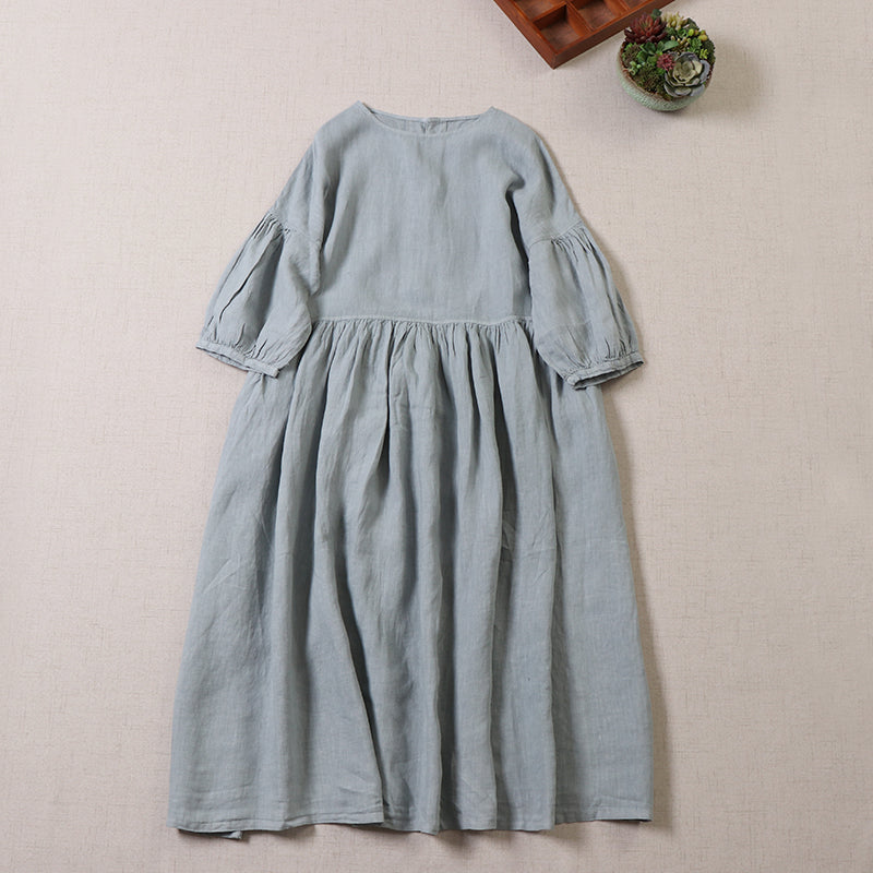 3色展開◇リネン ギャザードロップショルダーワンピース◇