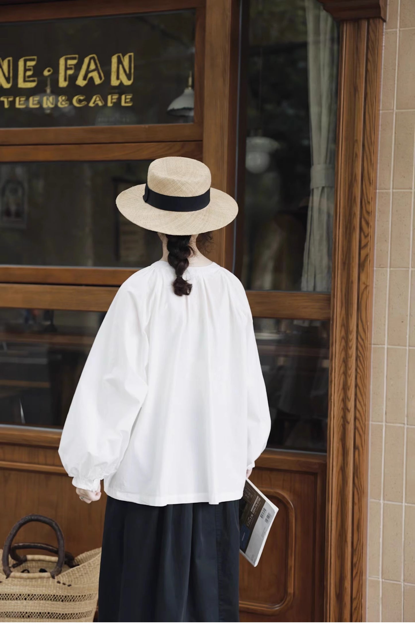 ☆ギャザー使いでふんわりシルエット☆ドロップショルダー タイプライターコットンシャツ☆