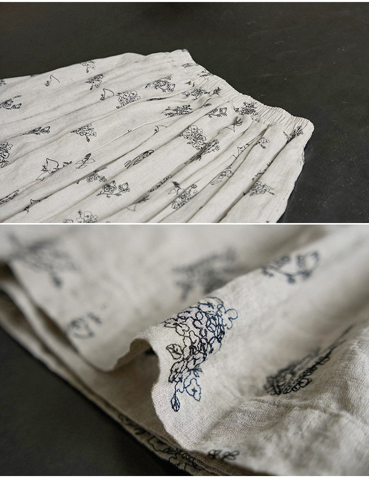 ◇リネン刺繍ギャザーイージースカート◇