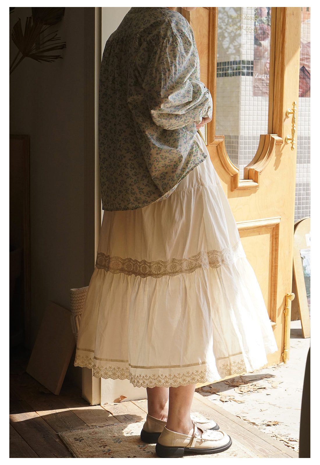 ◇レースギャザーイージースカート◇裏地付き