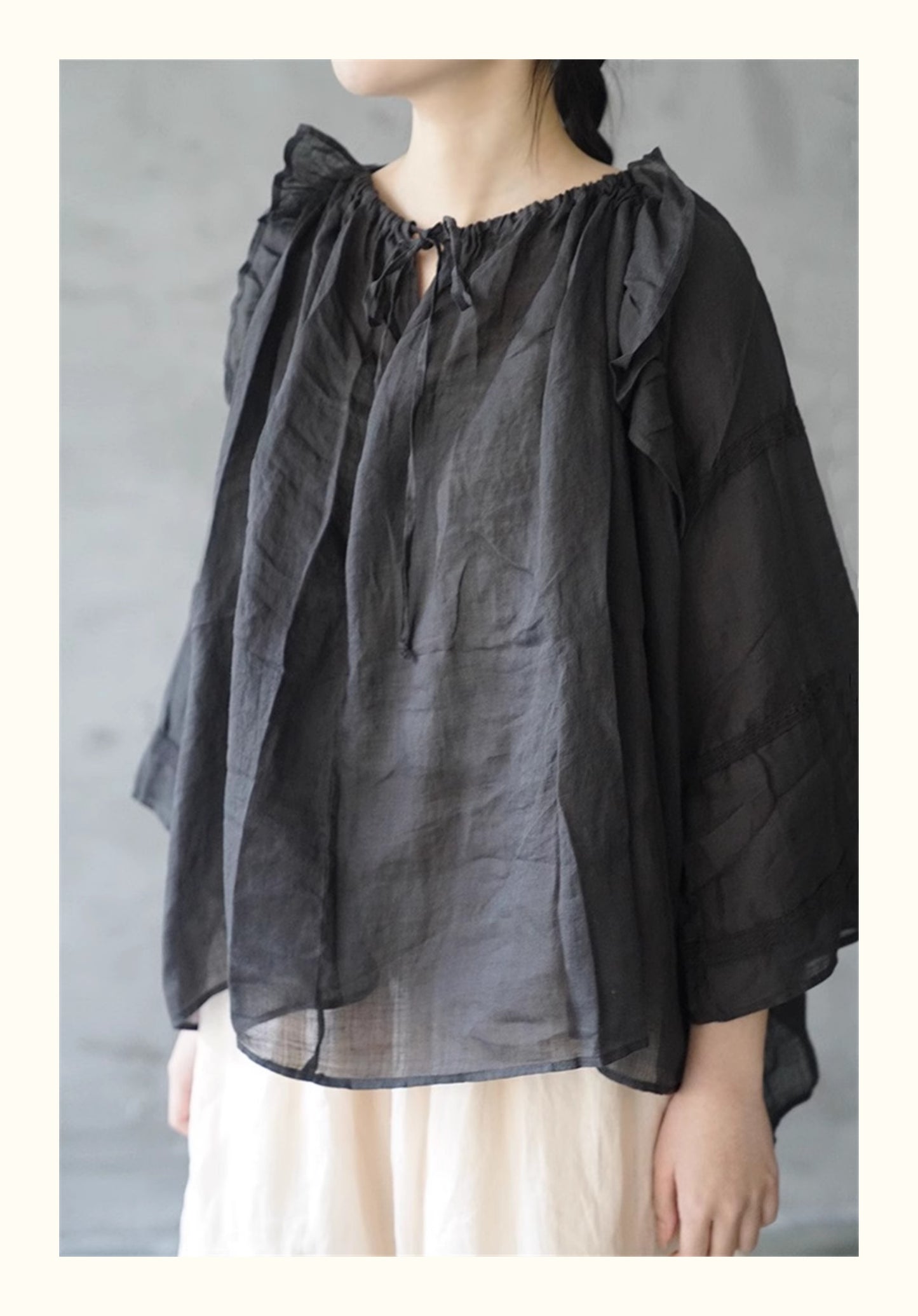 3色展開◇ハイカウントラミー フリルレース シャツ◇