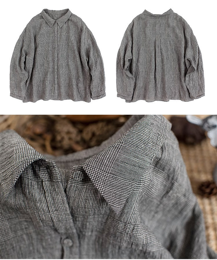 ★グレンチェック リネン×レーヨン シャツ★