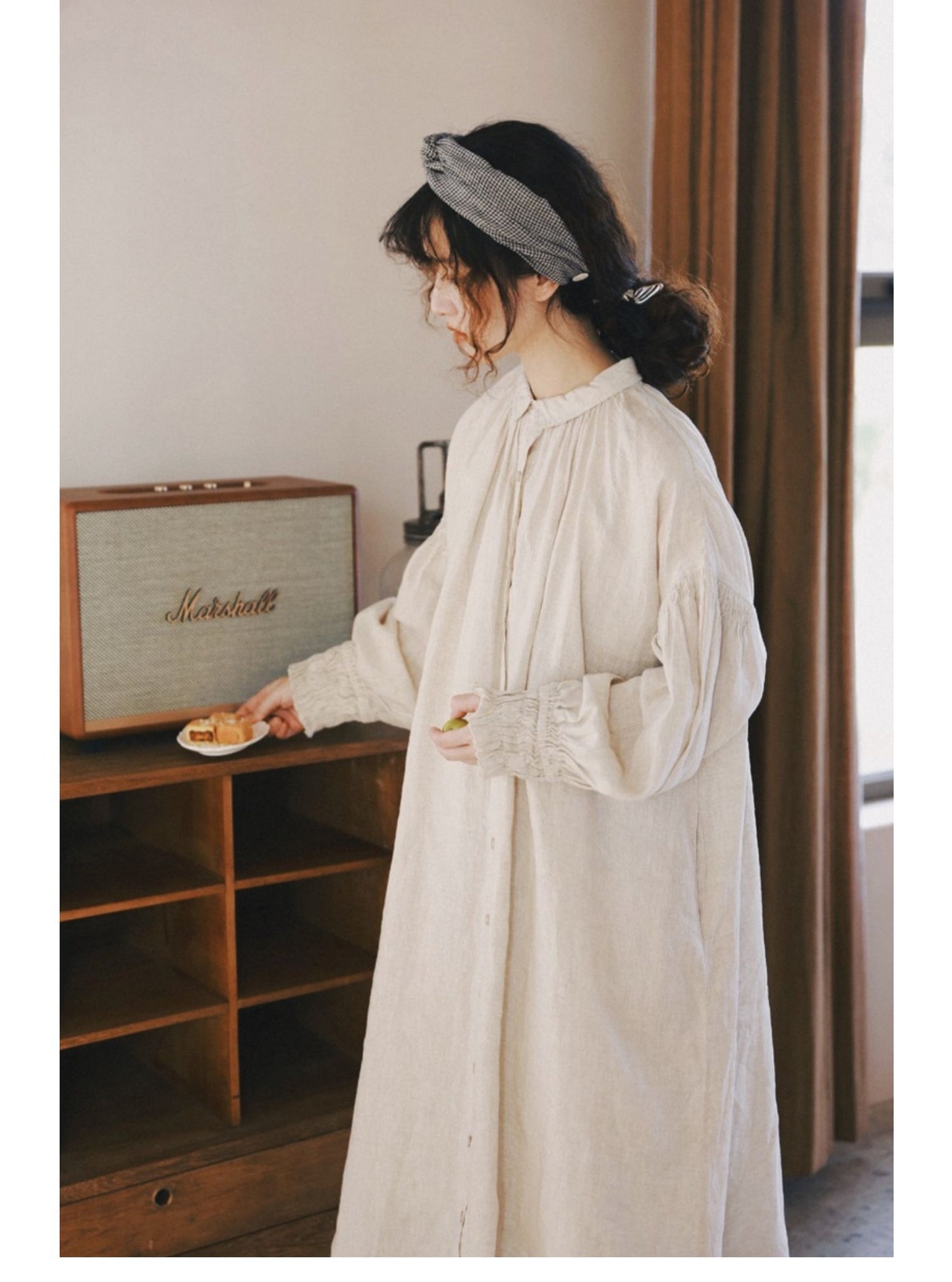 ✩アンティークデザイン リネン ロングスモック ワンピース✩