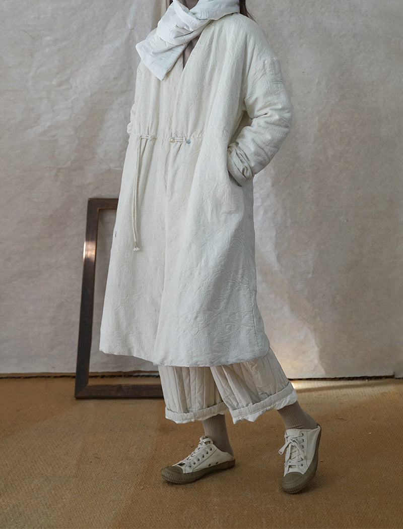 2色展開◇軽量暖かでデイリーユース◇ドロップショルダー コットンジャガード中綿ノーカラーコート◇