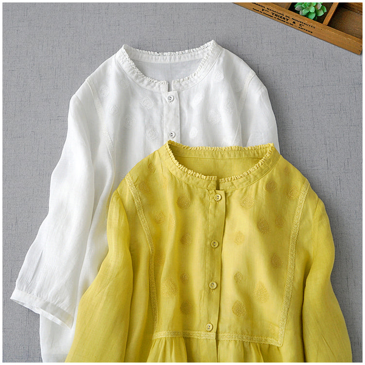 ◇品のある刺繍×レース使い◇ラミーフリルネック ブラウス◇ インナー付き