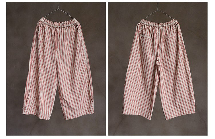 夏に履きたい色味◇上質なストライプコットン 9分丈ワイド イージーパンツ◇