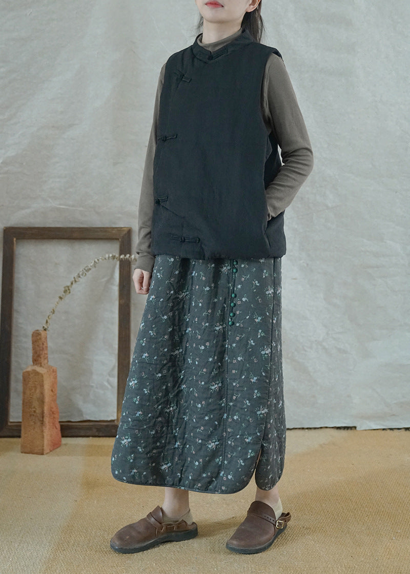 2色展開◇小花柄が可愛い◇ボタン装飾がポイントに◇秋冬用 ダブルフェイスコットン 中綿入り スカート◇